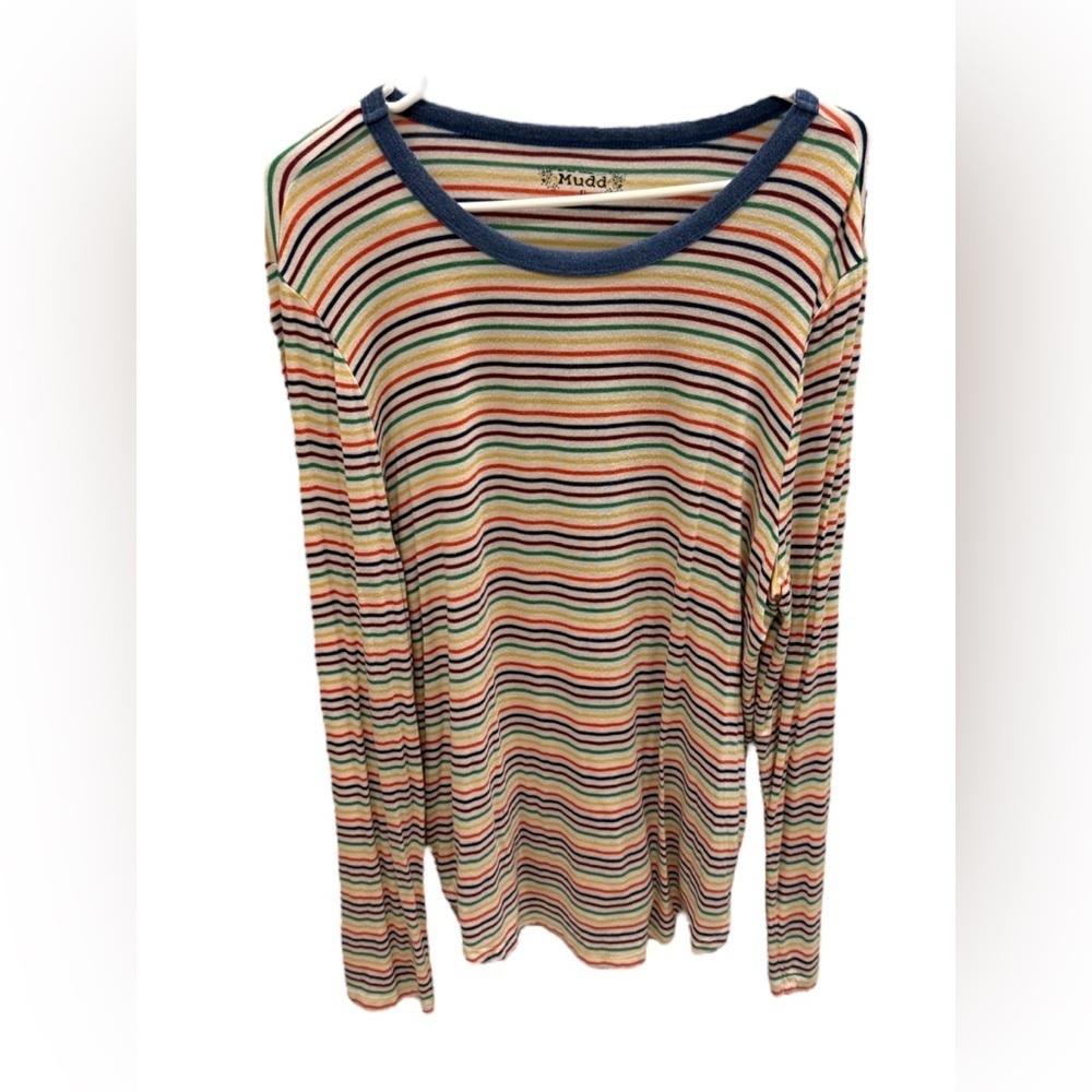 Mudd Long Sleeve Striped Tee in Navy, Cream, Red, Green